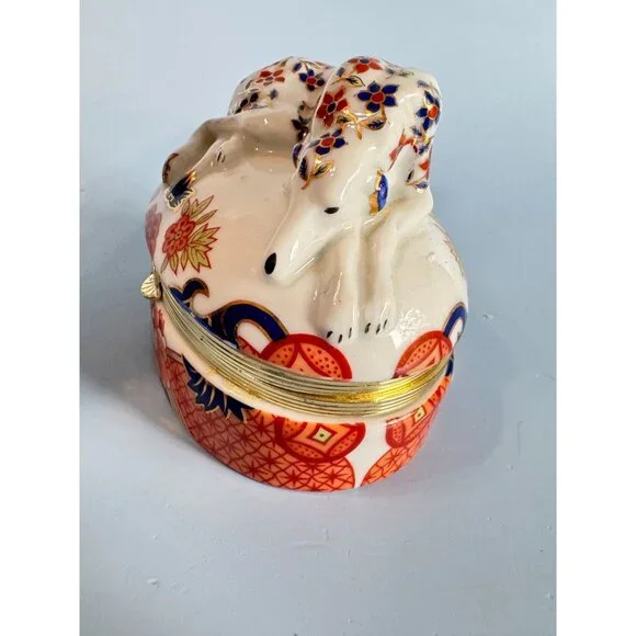 Andrea By Sadek Imari Style Dog Trinket Box 3 1/2" - Picture 4 of 6